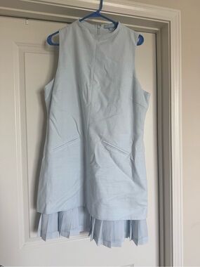 ANTONIO MELANI Light Blue Sleeveless Pleated Hem Dress